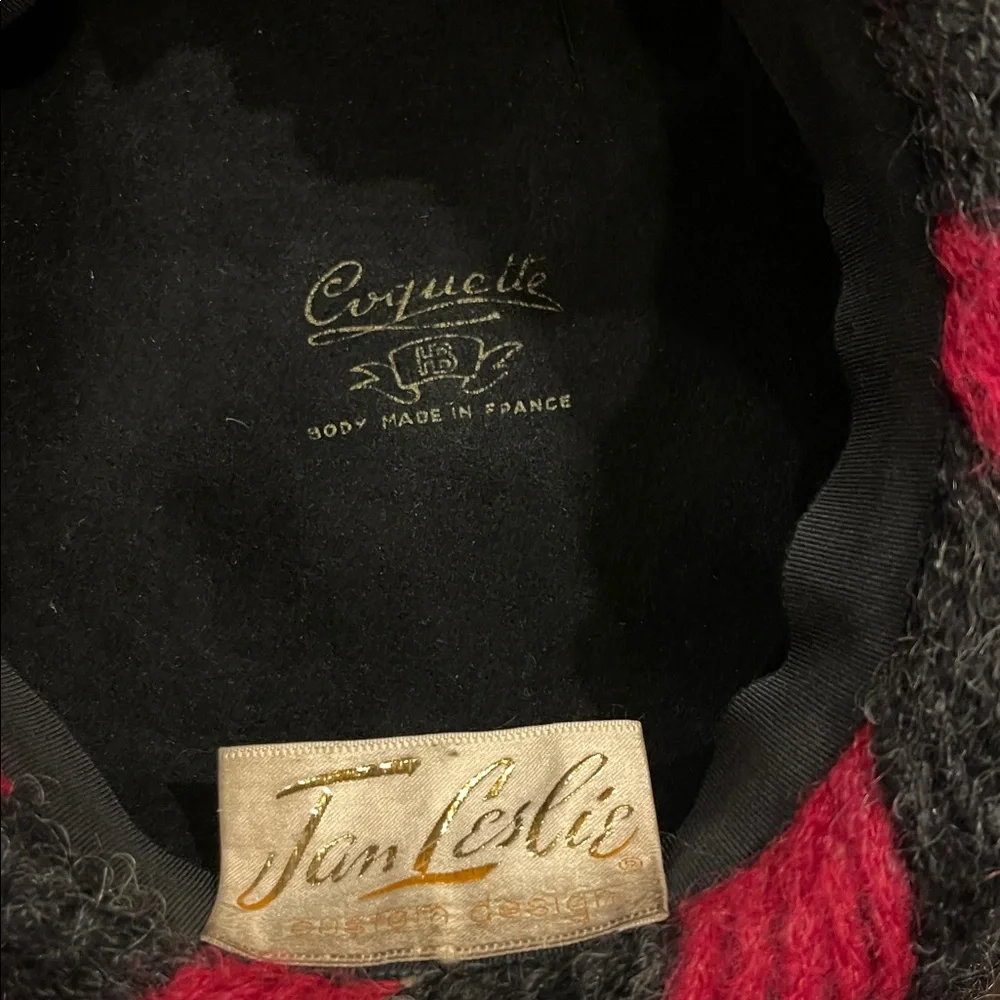Jan Leslie Custom Design Vintage Coquette French Breton Hat Wool Vintage Black